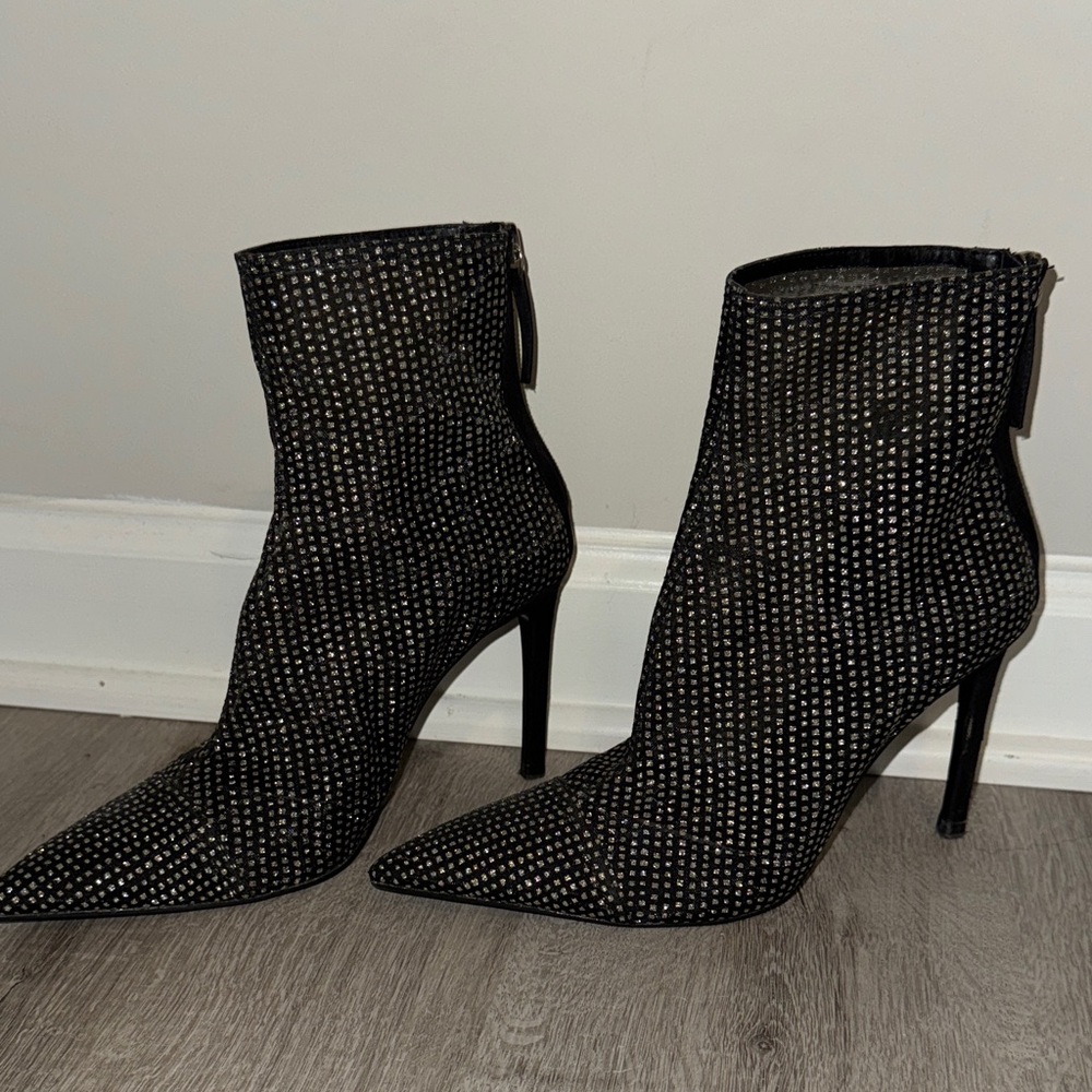 Zara Black and Silver Textured Heeled Boots